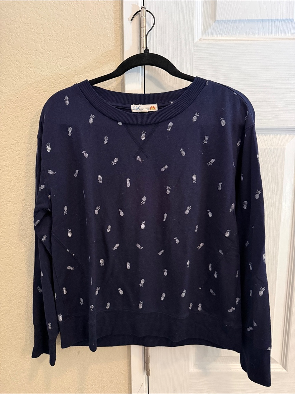 C&C California Navy Pineapple-Print Crewneck Pullover